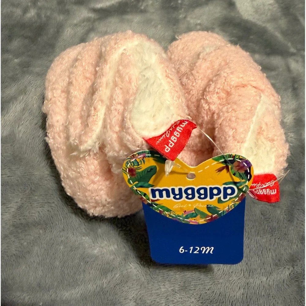 Myggpp Baby Girls Pink Sherpa Fleece Booties Slippers 6-12M NWT